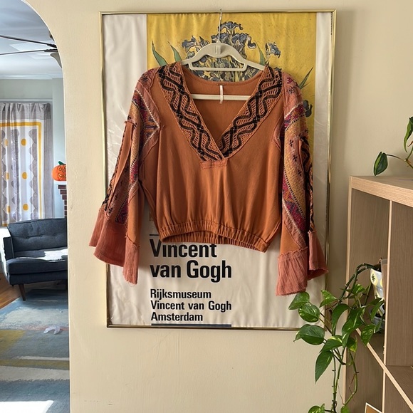 Free People Tops - Free People Cross Country bell sleeve embroidered long sleeve 100% cotton